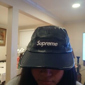 Supreme 5 Panal Camp Goat Leather Box Logo Hat Unisex